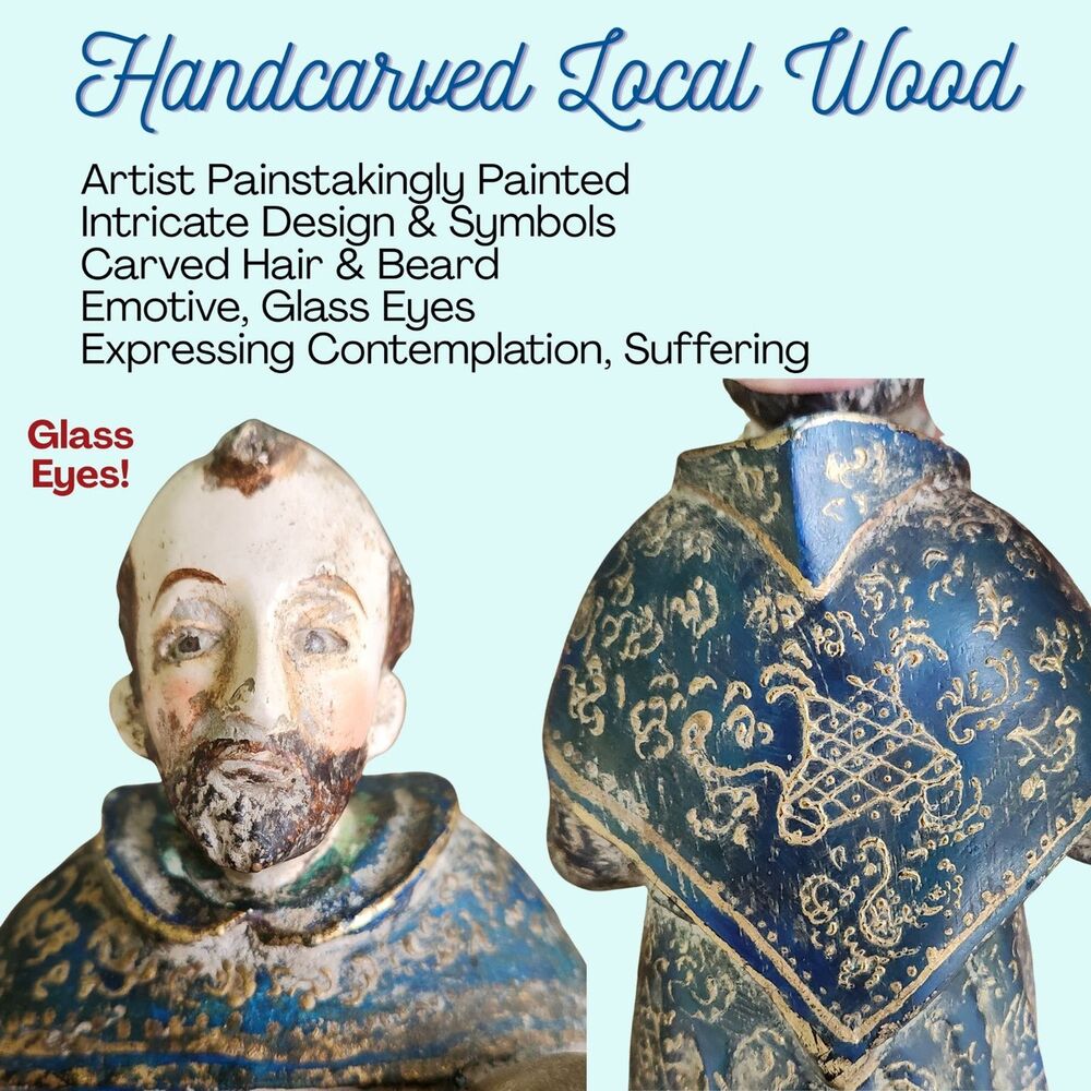 Saint Francis Sculpture, Handcarved Wood, Devotional Figurine Antique 1700s - Picture 7 of 16
